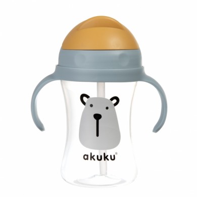 Akuku puodelis su šiaudeliu...